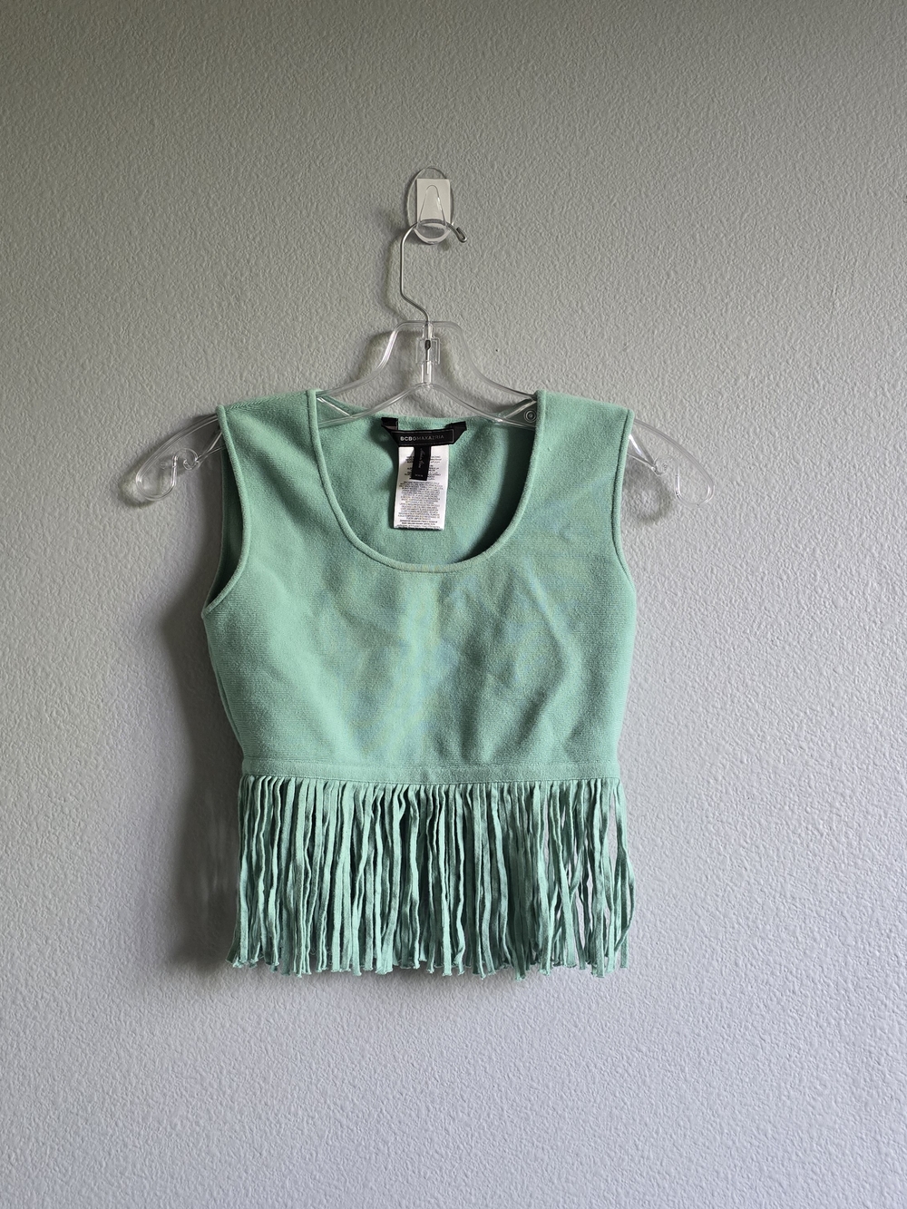 BcbgMaxazaria Blue Turquoise Sleeveless Fringe Tank Top Size XXS